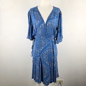 Jens Pirate Booty Bandana Teepee Tribal Boho Flare Sleeve Mini Wrap Dress